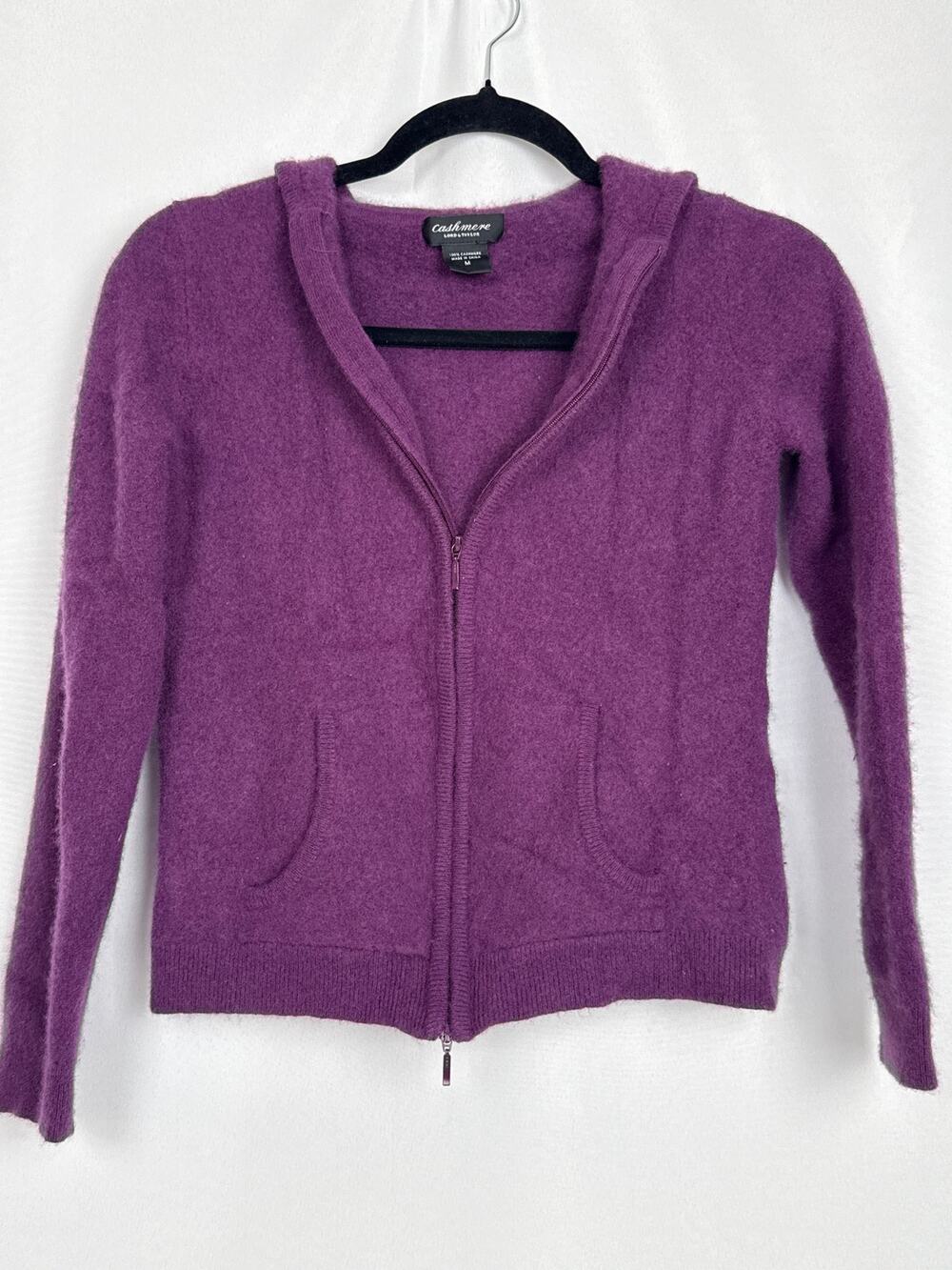 Lord Taylor Womens 90s 100% Cashmere Zip Hoodie Size M Purple Vintage Cozy